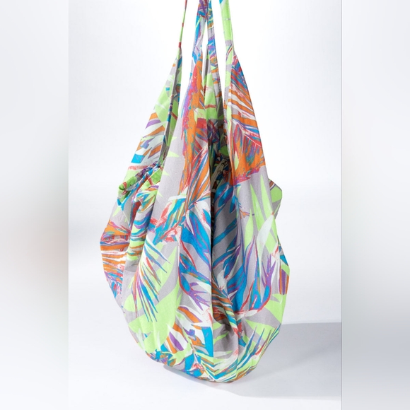Boho Chic Beach Yoga Hobo Shoulder Bag - Multi Colored Tropical Palm Frond Print - Picture 3 of 8